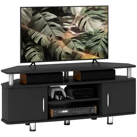 HOMCOM TV Unit Cabinet for TVs up to 55 Inches with Storage Shelves and Cupboard, Entertainment Centre Black