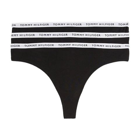 Tommy Hilfiger Damen RECYCLED ESSENTIALS 3er-Pack String - Schwarz/Schwarz/Schwarz SM