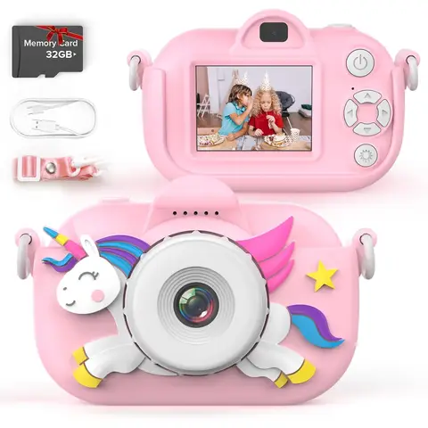 songdian Kids Camera with Cartoon-Printed Soft Case, Best Christmas/Birthday/Festival Gift for Kids, Pink