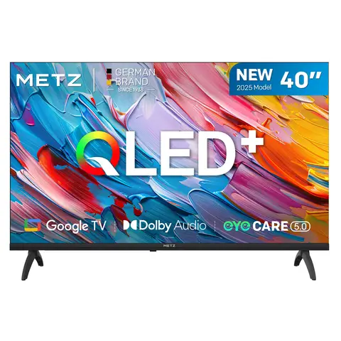 METZ 102 cm 2025 QLED Smart-tv HD Google TV, 40MQF7000Z, 93% DCI-P3 breed kleurengamma, HDR10 & HLG, nieuwste Google TV-besturingssysteem, oogbescherming (laag blauw licht), Dolby Audio