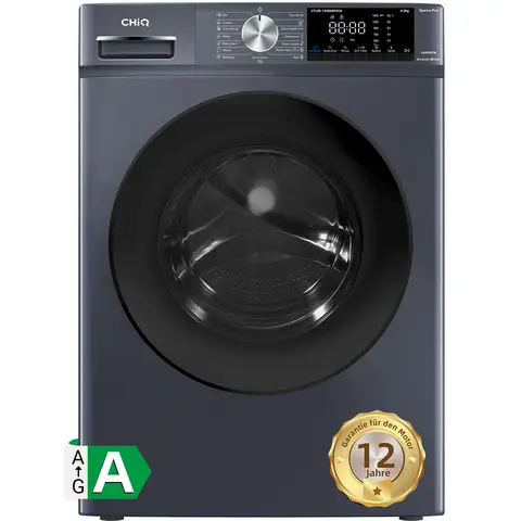 CHiQ Frontlader-waschmaschine 9 kg, Space Pro, normale arbeitsplattentiefe, große trommel, leiser Inverter-motor, 1400 U/min, KI-Smart-Programm, dampffunktion, 15-minuten-schnellwaschgang, 16 waschprogramme, energieeffizient, grau, CFL90-14586IM3XA [energieklasse A]
