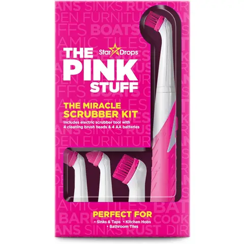 The Pink Stuff Miracle Scrubber Kit - Electric Scrubber Cleaning Tool Plus 4 Cleaning Brush Heads