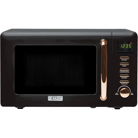 Haden Salcombe Solo Microwave Oven - 20L, 800W,  Black & Copper, 5 Power Levels, Convenient Digital Timer, Versatile with Defrost, Reheat & Cooking Functions