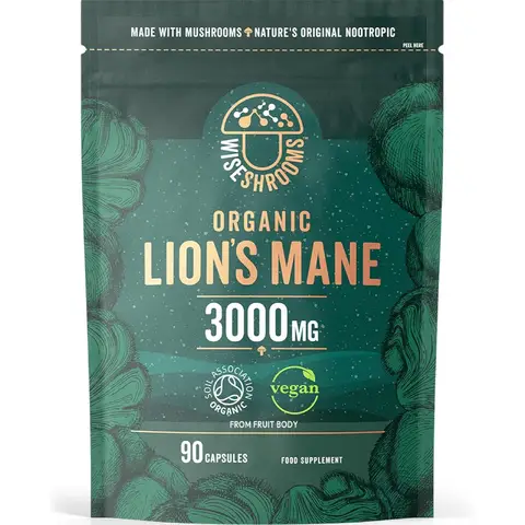 Wiseshrooms Organic Lion's Mane 3000mg Cognitive Support Capsules - 90 Capsules