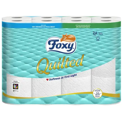 Foxy Quilted Toilet Roll 24 Roll 2Ply Foxy Quilted Toilet Paper (Pack of 24) – Super soft Toilet Rolls with Cushioned Embossing – Exceptional Thickness & Absorbency