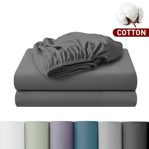 LeBonsoir 90x190cm Fitted Sheet， 30CM/12Inch Deep Pocket - 100% Cotton， No-Pop Off Elastic， 1 Fitted Sheet Only-Dark Gray