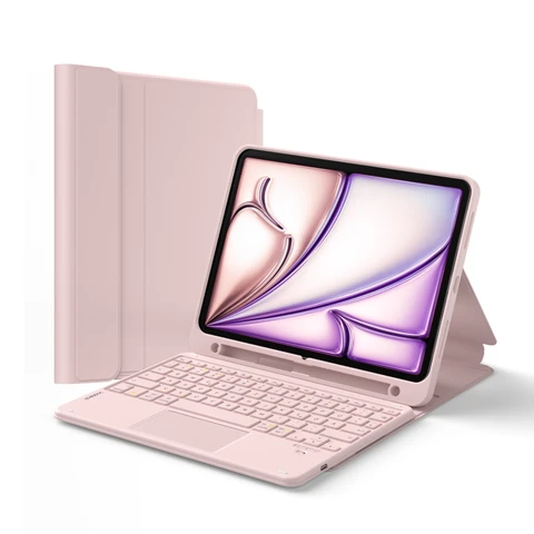 Inateck iPad 11 Hülle mit Tastatur(A16 2025), iPad 10 Gen. Hülle mit Tastatur,für iPad Air 11" M4/ M3/M2 (2026/2025/2024),Air 5/4, Pro 11,mit Touchpad und Stifthalter, Abnehmbar,QWERTZ,Classic N0001 Rosa