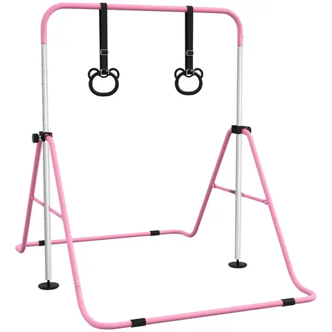 HOMCOM Kids Gymnastics Bar, Horizontal Training Kip Bar for Kids, Adjustable Height Folding Gymnastics Equipment Pink