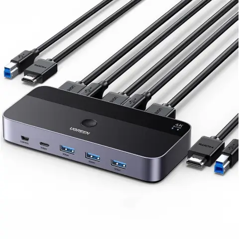 UGREEN KVM Switch HDMI 4K@60Hz, USB 3.0 Switch, 4 Port USB Switcher [1 USB C and 3 USB A Port] Sharing Keyboard Mouse Hard Drives Printer, KVM Switch 2 PC 1 Monitor with 2 USB Cables and 2 HDMI Cable