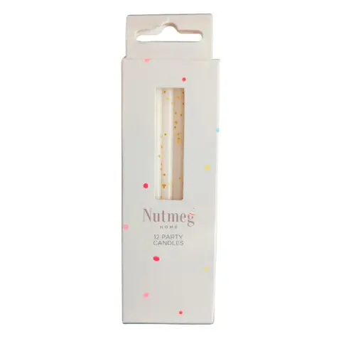 Nutmeg Cake Candles Long Glitter White/Gold 12pcs