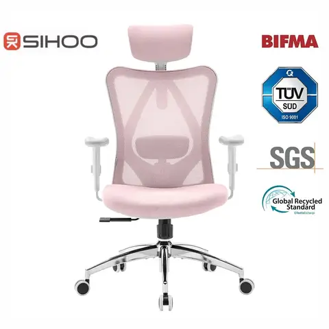 SIHOO M18 Chaise de bureau ergonomique avec appui-tête et lombaire réglables pivotante à haut dossier - Rose Morandi