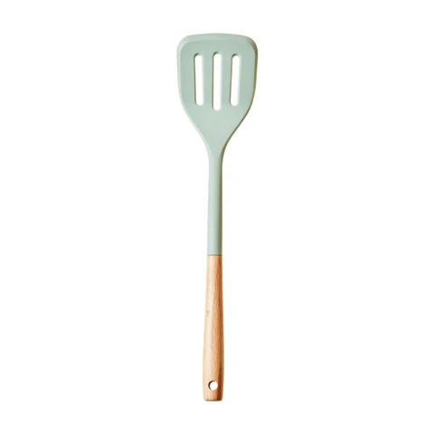 Maison by Premier Sage Green Silicone Head Slotted Turner With Round Wood Handle