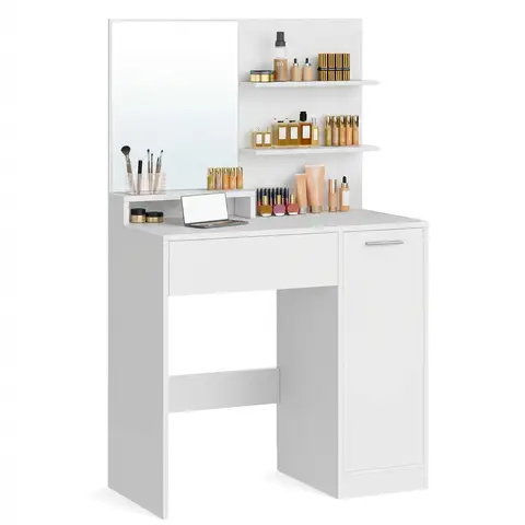 VASAGLE Schminktisch mit Spiegel, 1 Schublade, 2 Ablagen, Stauraum, Weiß