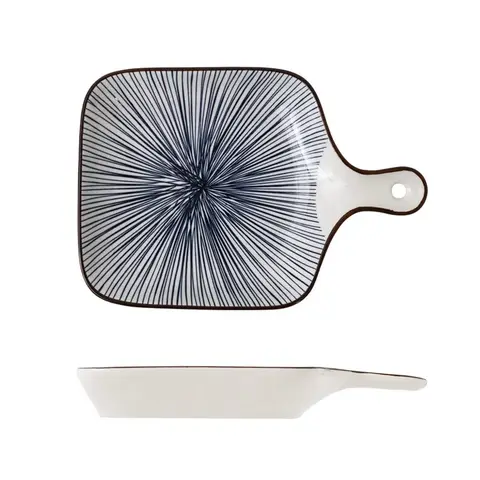 Traditional Japanese Ceramic Plate with Handle - Blue