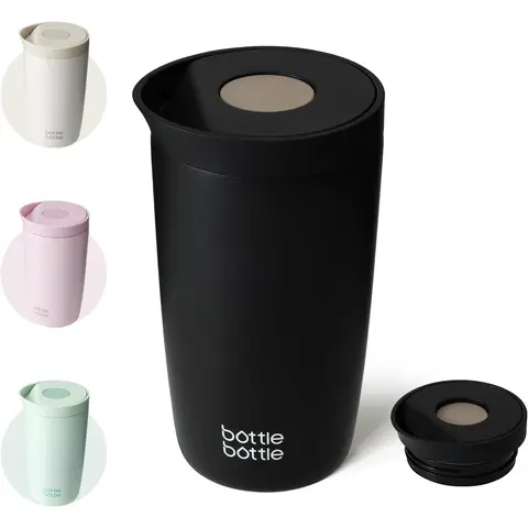 Bottle Bottle Thermal Mug 500 ml To Go - Premium Insulated Stainless Steel Mug, Leak-Proof, BPA-Free, Quick Press Closure, Double Walled, Keeps Drinks Hot & Cold for a Long Time (black)