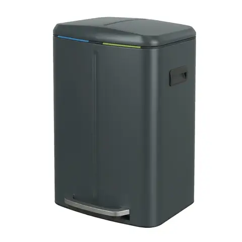 SONGMICSHOME  40L Double Kitchen Bin with Lids, Rubbish Bin, Soft Close with Plastic Inner Buckets, Greenish Grey