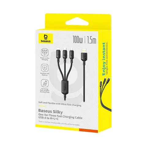Baseus Silky One-for-Three Fast Charging Cable USB-A to M+L+C 100W 1.5m Cosmic Black