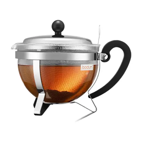 Théière BODUM CHAMBORD avec filtre et couvercle en acier inoxydable - 1L pour infuser le thé