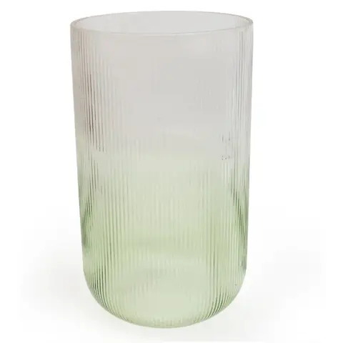 Candlelight Vase Two Tone Ridged Glass Green/Clear H:26cm