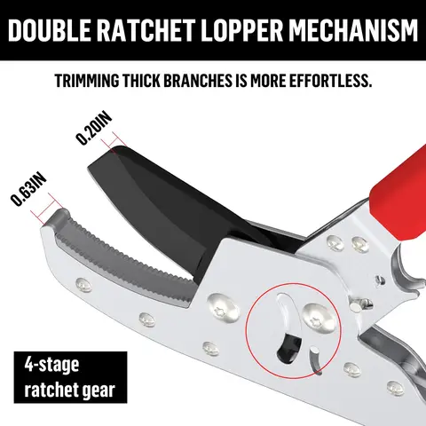 GARTOL Heavy-Duty Anvil Pruning Shears, 72-105 cm telescopic handle with 6 adjustable position stops, double
ratchet mechanism, designed for dry wood, 50 mm cut