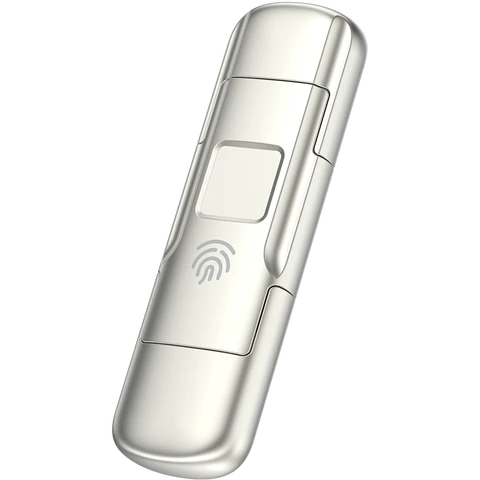 MOVESPEED USB Flash Drive – 256GB Thumb Drive, Fingerprint Encryption, USB 3.2 Gen 1 + Type-C Dual Interface, 550MB/s Read, 500MB/s Write, Zinc Alloy Body, YSUYC-256GSN (Silver)