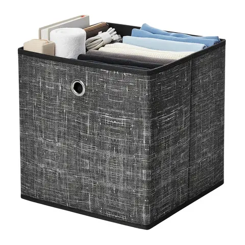 SONGMICSHOME  Cube Organisers, Foldable Fabric Storage Boxes with Handles, Set of 6, for Shelves, Clothes, Black