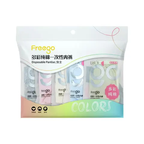 FREEGO Disposable Cotton Underwear for Women, L Size, EO Sterilized, 5 Pairs