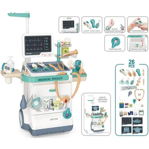 Medical Treatment Table with X-ray Screen & ECG Combo Set (with Light and Sound Effects, 4 AG10 + 4 AG13 Button Batteries Included, 2 AAA Batteries Not Included)