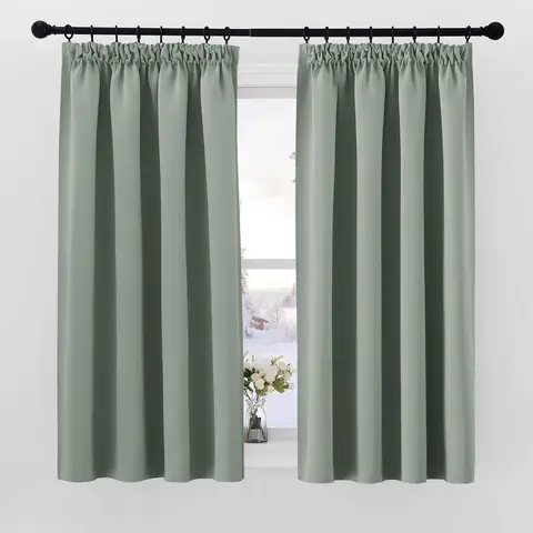 PONY DANCE Pencil Pleat Blackout Curtains, W 46 x L 54 inches, 2 Panels, Sage Green