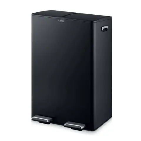 Tower Recycling Pedal Bin with Two Compartments 60L, Black