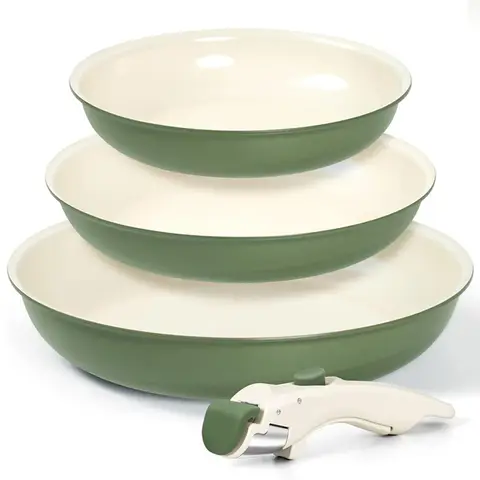 Michelangelo Nonstick Frying Pan Set, 8 / 9.5 / 11 Inch Ceramic Coated Skillets with Removable Handle, Induction Compatible Cookware Set, Model 841062