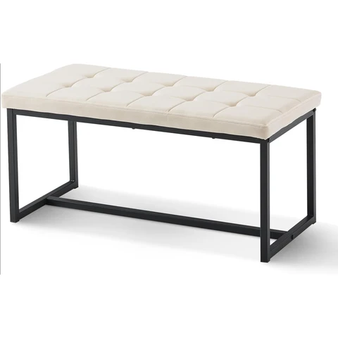 CLIPOP Dining Room Bench Seat Velvet Padded Cushioned Hallway Benches with Metal Frame Lounge Long Dinner Stool Cream