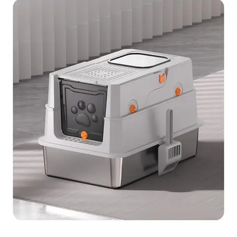 Savic Katzentoilette aus Edelstahl mit Deckel, XL, abgeschlossen, inklusive Schaufel, zwei Türen, leicht zu reinigen, geruchsreduzierend