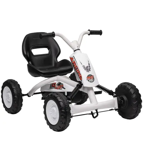 AIYAPLAY Pedal Go Kart, Kids Ride on Race Car Sporty Design with Steel Frame, Go Kart for Kids Ages 2-5 Years White