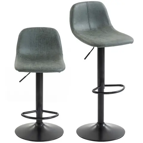HOMCOM Bar Stools Set of 2, Modern Swivel Barstools, Height Adjustable Breakfast Bar Chairs Green