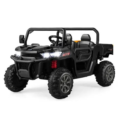 COSTWAY Voiture électrique pour enfants à deux places avec double moteur 12 V, télécommande 2,4 GHz à vitesse de 3 à 8 km/h, charge maximale 50 kg, convient aux enfants de 3 à 8 ans - Noir