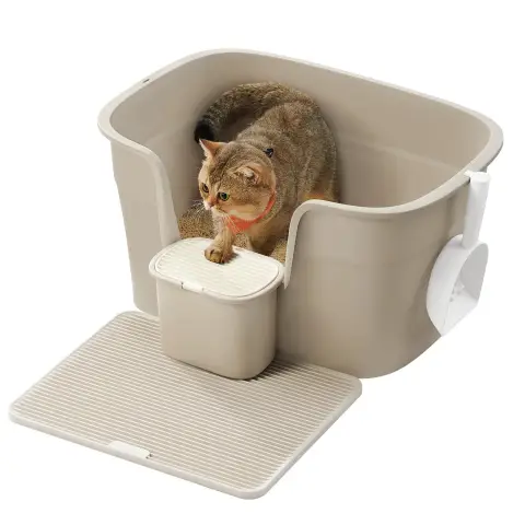 FEANDREA Cat Litter Box, 75x63.5x33cm, Cappuccino Beige