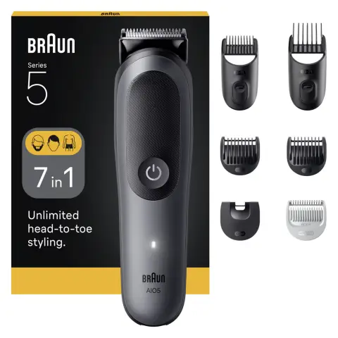 Braun All-in-One Kit Series 5, 7in1 Grooming, Sharp Blade, Body Trim, AIO5520, Grey