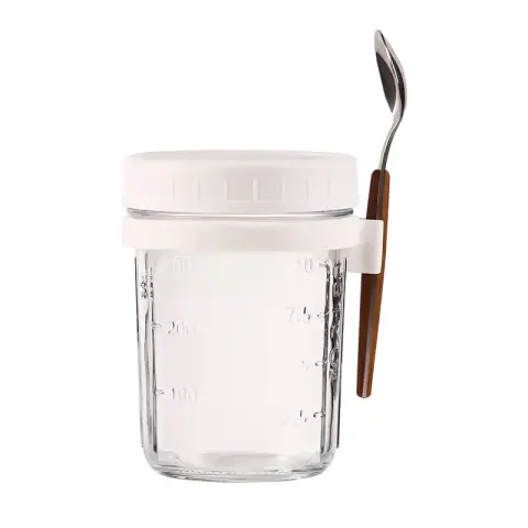 BJ Overnight Oats Cup Frühstücksbecher 350ml mit Löffel (Weiß)