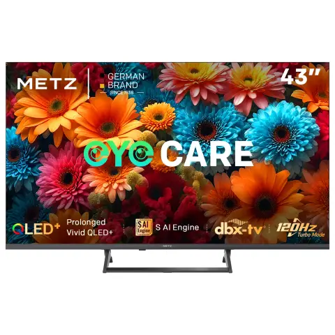 METZ QLED Smart TV 43 pouces, 43MQF7500Z, HDR10+, Dolby Vision & Atmos, MEMC, VRR, Lumière bleue faible, Google TV, Googlecast, Tuner DVB-T/T2/C/S/S2