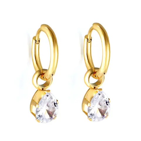 Pear Shaped Diamonte Drop 18K Gold Plated Earrings