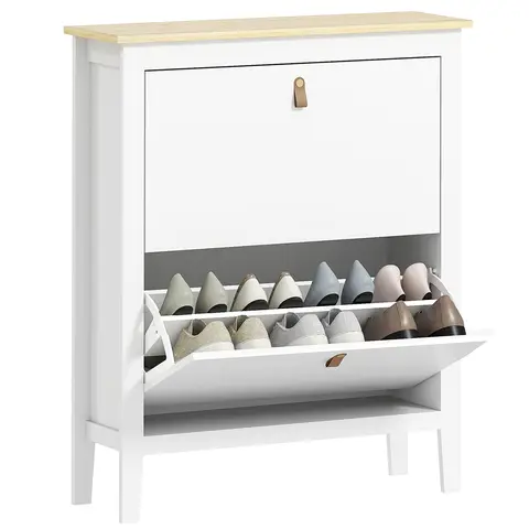 HOMCOM Drawer Shoe Cabinet with Flip Doors, Narrow Shoe Storage Cabinet 80 x 24 x 95.5 cm White