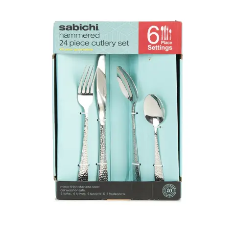 Sabichi 24Pc Hammered Cutlery Set - S/Steel