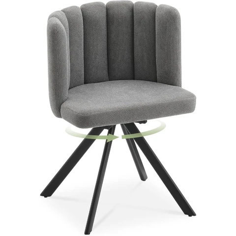 Swivel Tub Chair, Velvet Vanity Dressing Table Chair, Shell Petal Armchair with Backrest, Upholstered Accent Chair with Metal Legs for Bedroom Living Room Lounge (1, deep grey, Swivel)