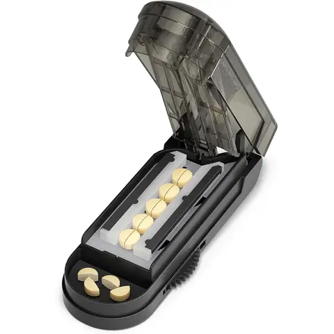 VVM Pill Cutter Splitter for Small and Tiny Pills, Professional Adjustable Pill Cutter with Hidden Stainless Steel Blade, Safely Cuts Multiple Pills at Once, Black