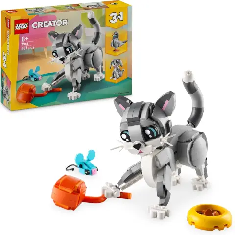 LEGO Creator 3in1 Graue Katze - Tierfigur umbaubar in eine Taube oder einen Hund – Spielzeug mit Minifiguren zum Bauen - Kreatives Geburtstagsgeschenk für Mädchen und Jungen ab 8 Jahren – 31163