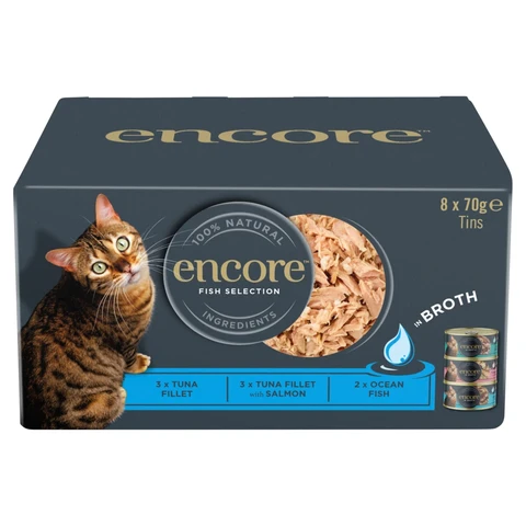 Encore Natural Wet Cat Food Fish Selection Broth 8 x 70g Tins
