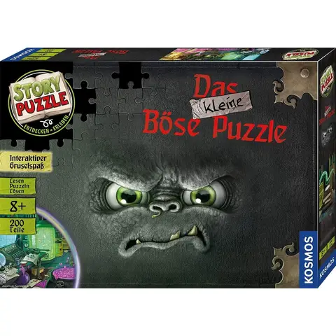 KOSMOS 680794 Story Puzzle: Das kleine Böse Puzzle, 200 Teile, interaktives Puzzle-Abenteuer mit Gruselspaß, Lesen - Puzzeln - Rätsel lösen, für Kinder ab 8 Jahren