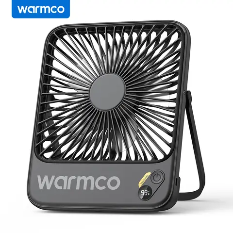 Warmco D3 Ventilateur Rechargeable 10000 mAh, Ventilateur de Table Silencieux, 24 h USB-C, Indicateur LED, Ventilateur Ultra-Plat à 4 Vitesses Pour Bureau, Chambre, Camping et Voyage Noir