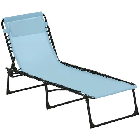Outsunny Foldable Sun Lounger, Outdoor 4 Level Adjustable Backrest Reclining Chaise Chair, Steel Frame Recliner Chair for Cam